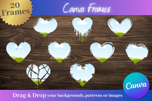 Download 20 Custom Heart Shaped Canva Frames - Premium Bundle